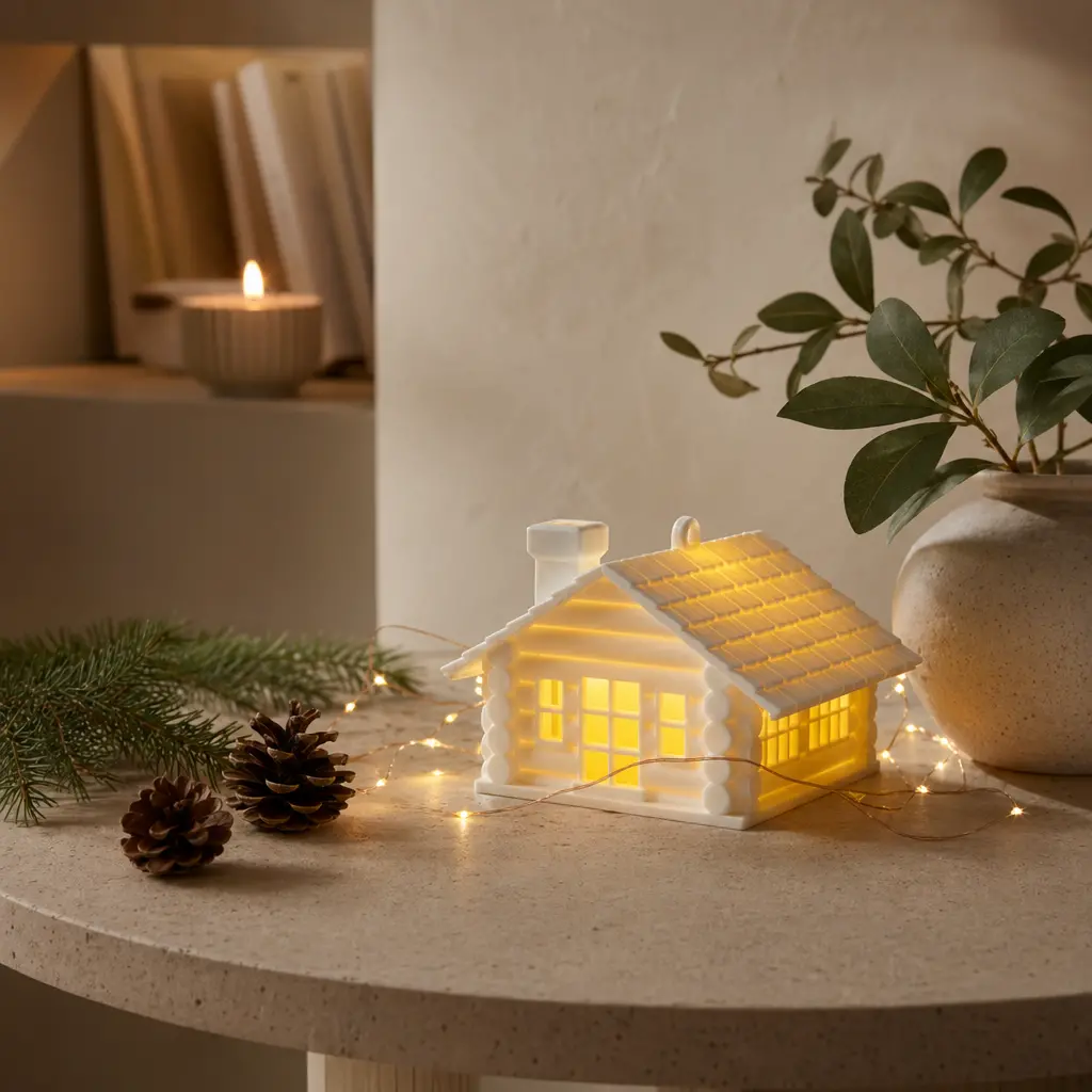 Auro Little Log Cabin Sıcak Yuva Işıkları - Mini Kış Köyü Seti Yılbaşı Özel - 3D